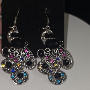 Elegant Peacock Earrings with Multicolor Accents